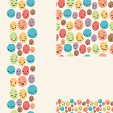 Vector Smiley Faces Set Of Seamless Patterns And Borders With