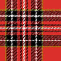 Wall Mural - Red black and white tartan fabric seamless pattern, vector