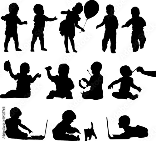 Fototapeta na wymiar Silhouettes active playful babies and children