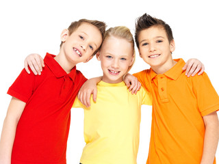 portrait of the happy children isolated on white