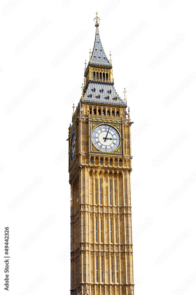 Big Ben Isolated on White background - obrazy, fototapety, plakaty 