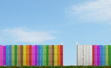 Colorful Wooden Fence With Open Gate