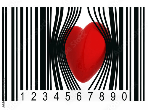 Fototapeta na wymiar heart that gets out from a bar code