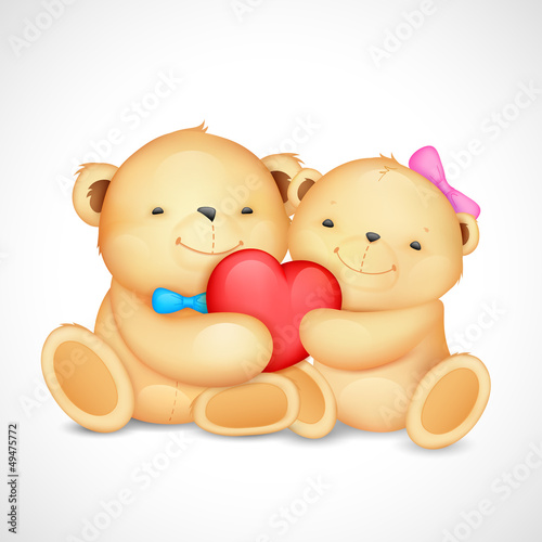 Foto-Flächenvorhang ohne Schienensystem - Teddy Bear Couple hugging heart (von vectomart)