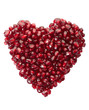 Pomegranate seed heart on white, clipping path included
