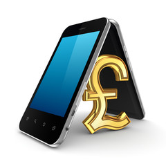 Canvas Print - Pound sterling sign icon under mobile phones.