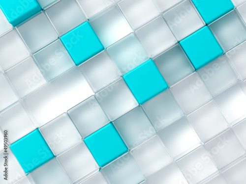 Abstract background consisting of white and blue plastic cubes