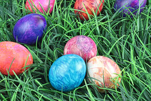Tie Dyed Easter Eggs In Grass