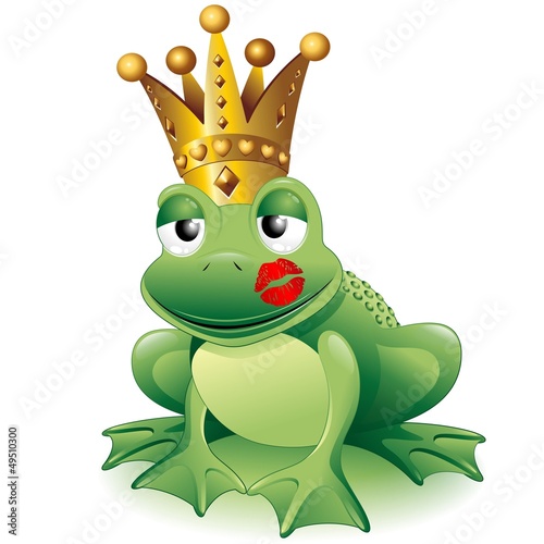 Foto-Fahne - Prince Frog Cartoon Clip Art with Kiss-Principe Ranocchio Bacio (von BluedarkArt)
