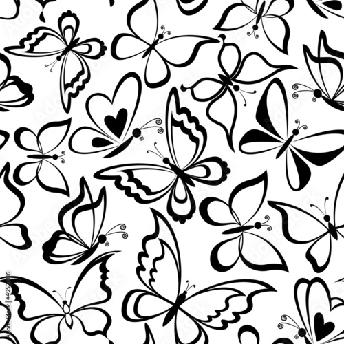 Naklejka - mata magnetyczna na lodówkę Seamless background, butterflies silhouettes