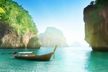 Boat On Beach Of Island In Krabi Province, Thailand