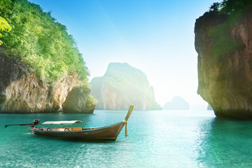Wall Mural - boat on beach of island in krabi province, thailand