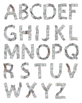 letters created with dollar banknotes