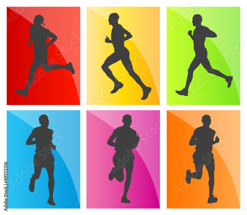 Tapeta ścienna na wymiar Man marathon runners silhouettes set
