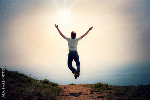 Fotografie, Tablou faith. a man with his hands up in the sky
