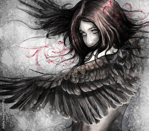Naklejka - mata magnetyczna na lodówkę Illustration sketch of woman with eagle wings, made with digita