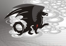 Black Dragon With Blood On An Abstract Gray Background