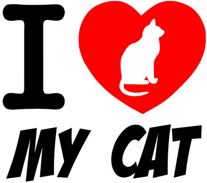 I Love My Cat Red Heart With Silhouette And Text