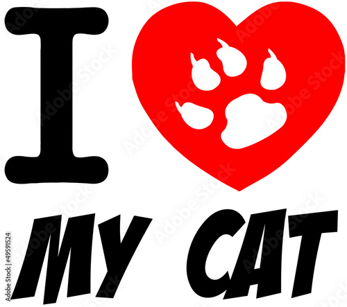 Naklejka dekoracyjna I Love My Cat Red Heart With Text