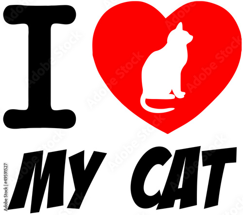 Naklejka dekoracyjna I Love My Cat Red Heart With Silhouette And Text