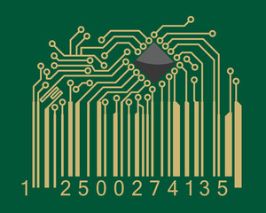 Poster - Bar code with computer motherboard elements