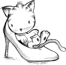 Cute Kitten Shoe Sketch Vector Art