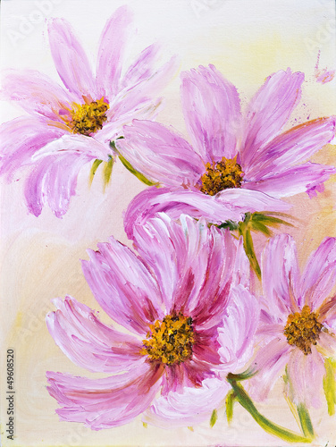 Naklejka - mata magnetyczna na lodówkę Cosmos Flowers, oil painting on canvas