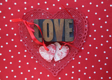 Polka Dots And Valentine Hearts With Love Word