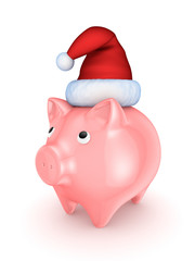 Poster - Pink piggy bank in a christmas hat.