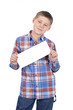 cute boy standing with empty horizontal blank