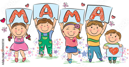 Obraz w ramie Kids write the word mama