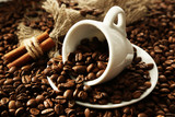 Fototapeta Mapy - Cup with coffee beans, close up