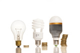 Fototapeta  - money saved in different types of light bulbs