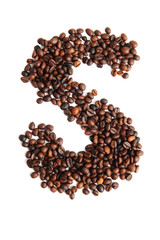 s - alphabet from coffee beans