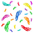 Colorful background from prints of painted feet of the family