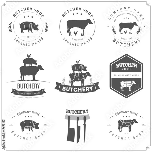Fotografía Set of butcher shop labels and design elements