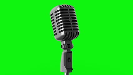 Wall Mural - vintage microphone loop rotate on green chromakey background