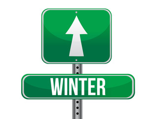 winter green traffic road sign