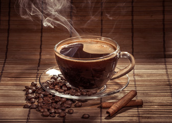 Steaming cup of coffee