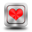 Playing Card, heart, aluminum glossy icon, button