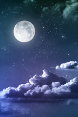 Wall Mural - cloudy night sky with moon and star