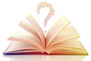 Sticker - Opened book with letters flying out of it isolated on white