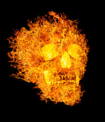 Wall Mural - skull in flame on black background