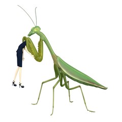 Canvas Print - 3d render of cartoon character eaten by mantis