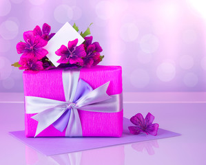 Sticker - Pink gift box with greeting card