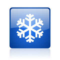 Poster - snowflake blue square glossy web icon on white background