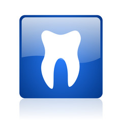 Poster - tooth blue square glossy web icon on white background