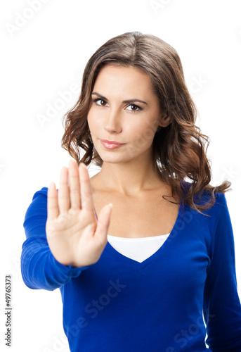 Fotografie, Obraz Serious woman with stop gesture, isolated