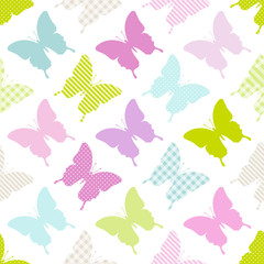 Wall Mural - Seamless Pattern Butterflies Stripes/Dots/Check Pastel