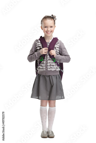 Smart pupil is ready to go to school, isolated Poster